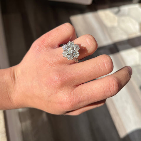4.19ctw Antique Old Mine Cut Diamond Cluster Ring, French
