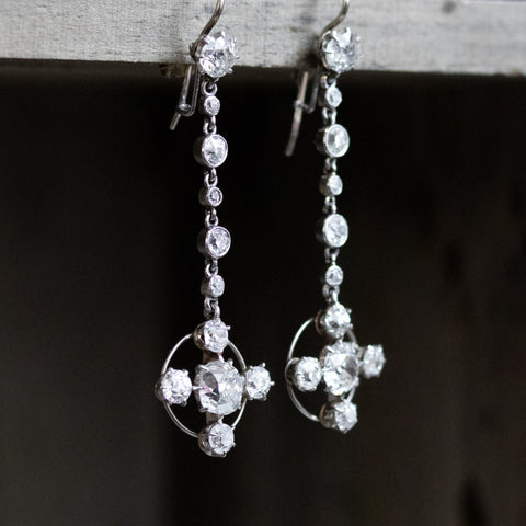 4.20ctw Antique Cruciform Motif Diamond Ear Pendant Earrings