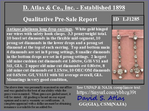 4.20ctw Antique Cruciform Motif Diamond Ear Pendant Earrings