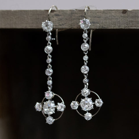 4.20ctw Antique Cruciform Motif Diamond Ear Pendant Earrings