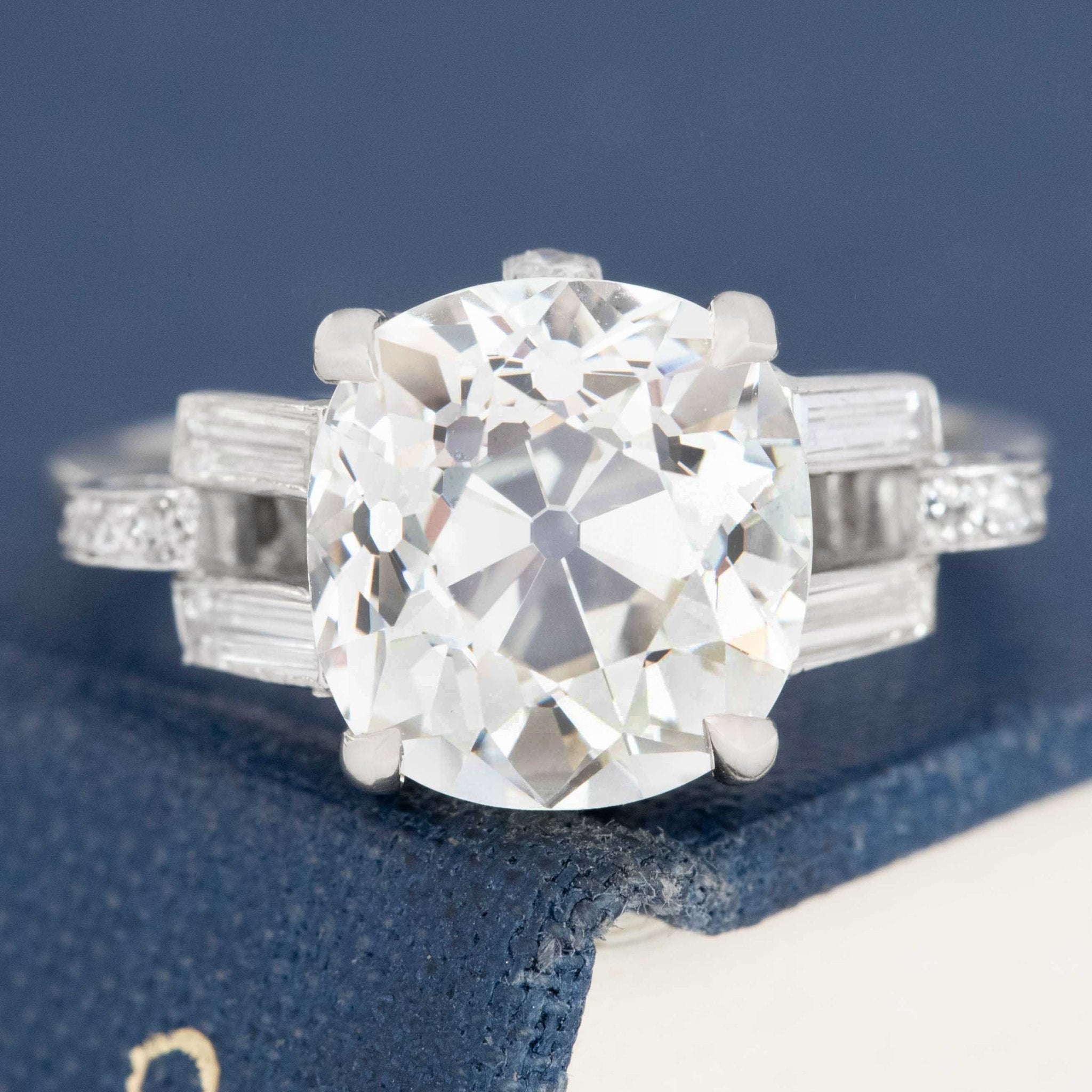 4.23ct Art Deco Old Mine Cut Diamond Ring, GIA K VS1