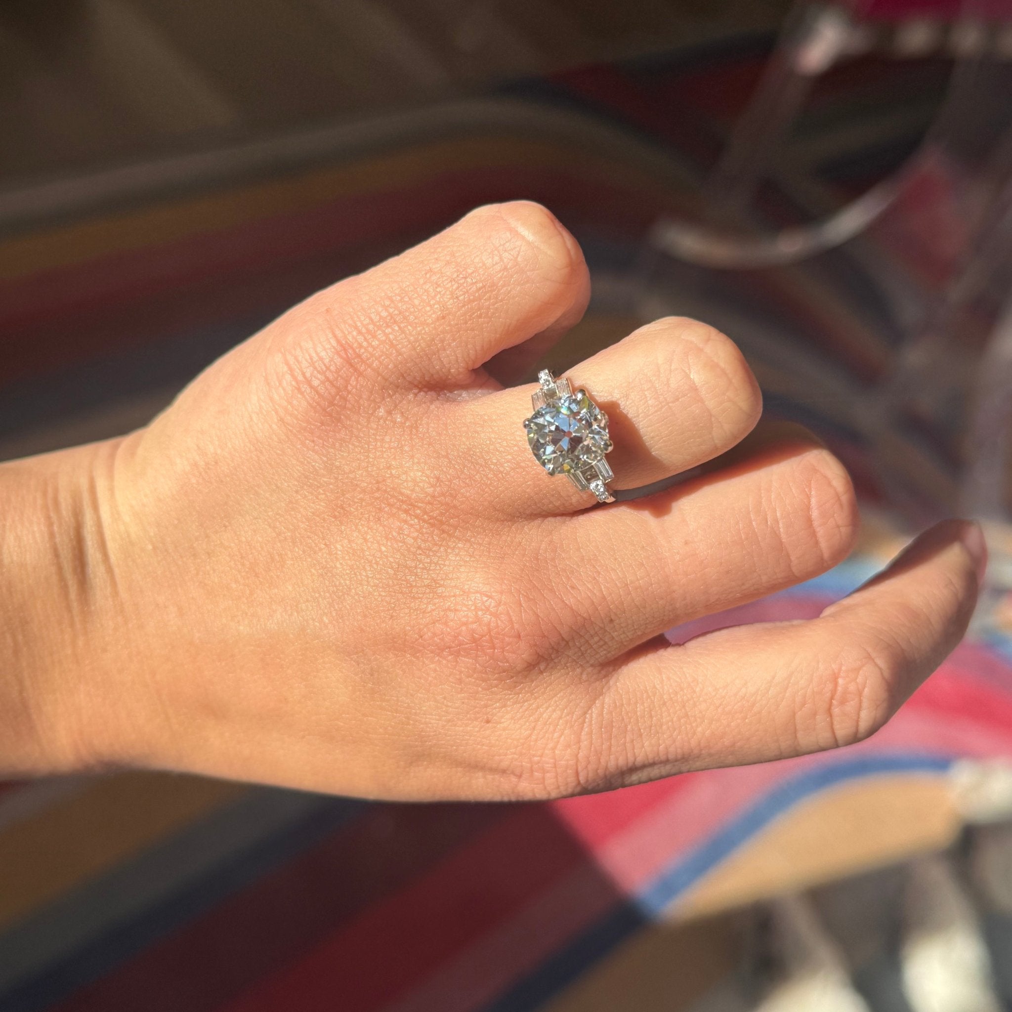 4.23ct Art Deco Old Mine Cut Diamond Ring, GIA K VS1