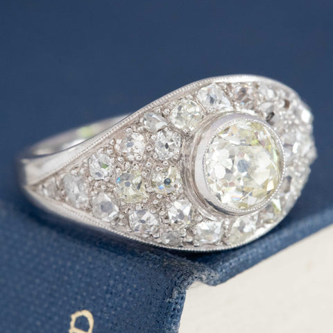 4.25ctw Vintage Old European Cut Diamond Cluster Ring, French