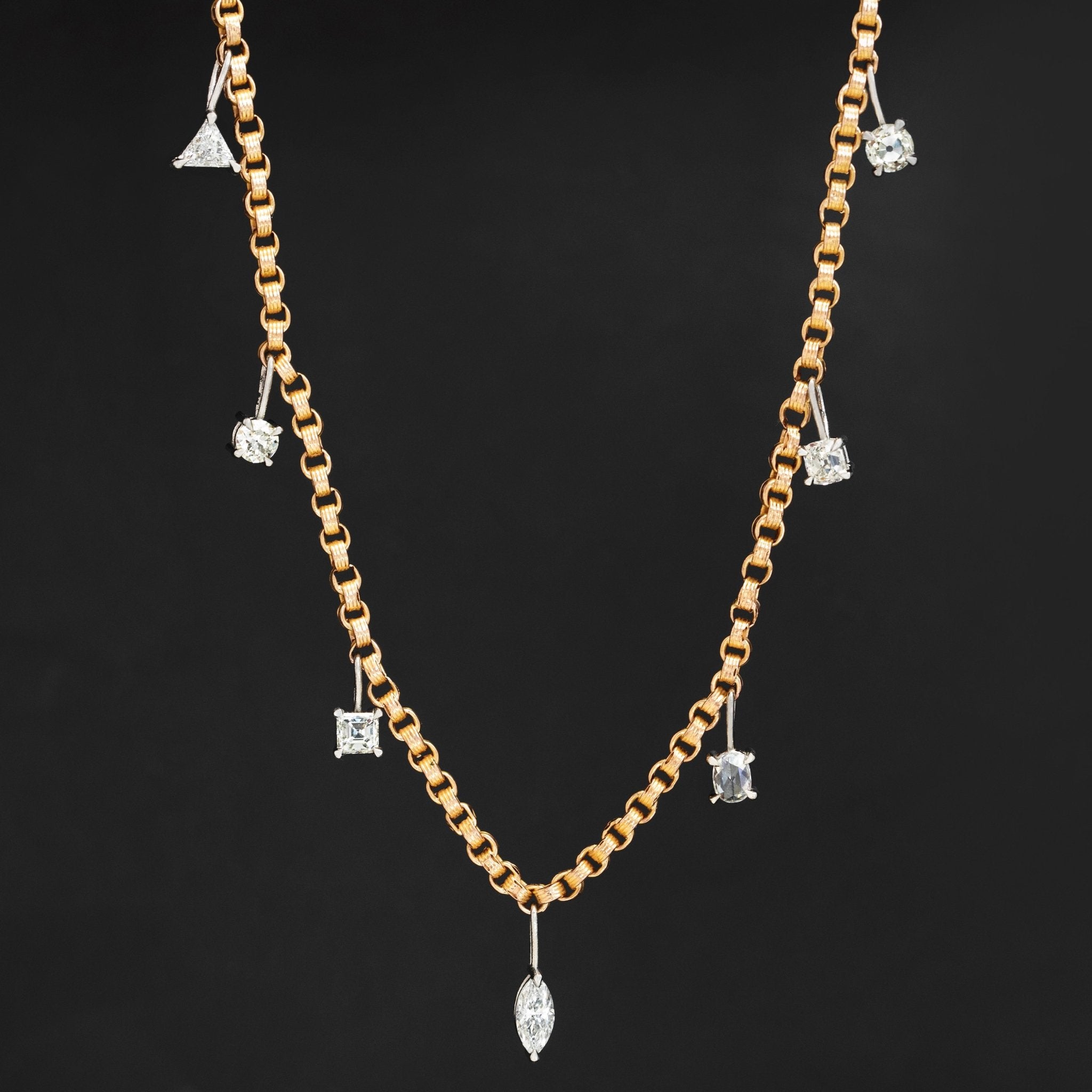 4.31ctw Mixed Old Cut Diamond Station Necklace