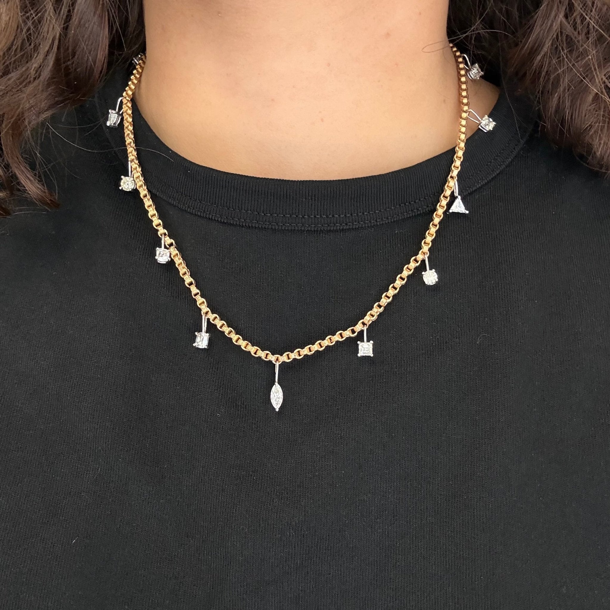 4.31ctw Mixed Old Cut Diamond Station Necklace