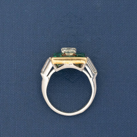 4.38ctw Vintage Emerald Diamond & Emerald Target Ring