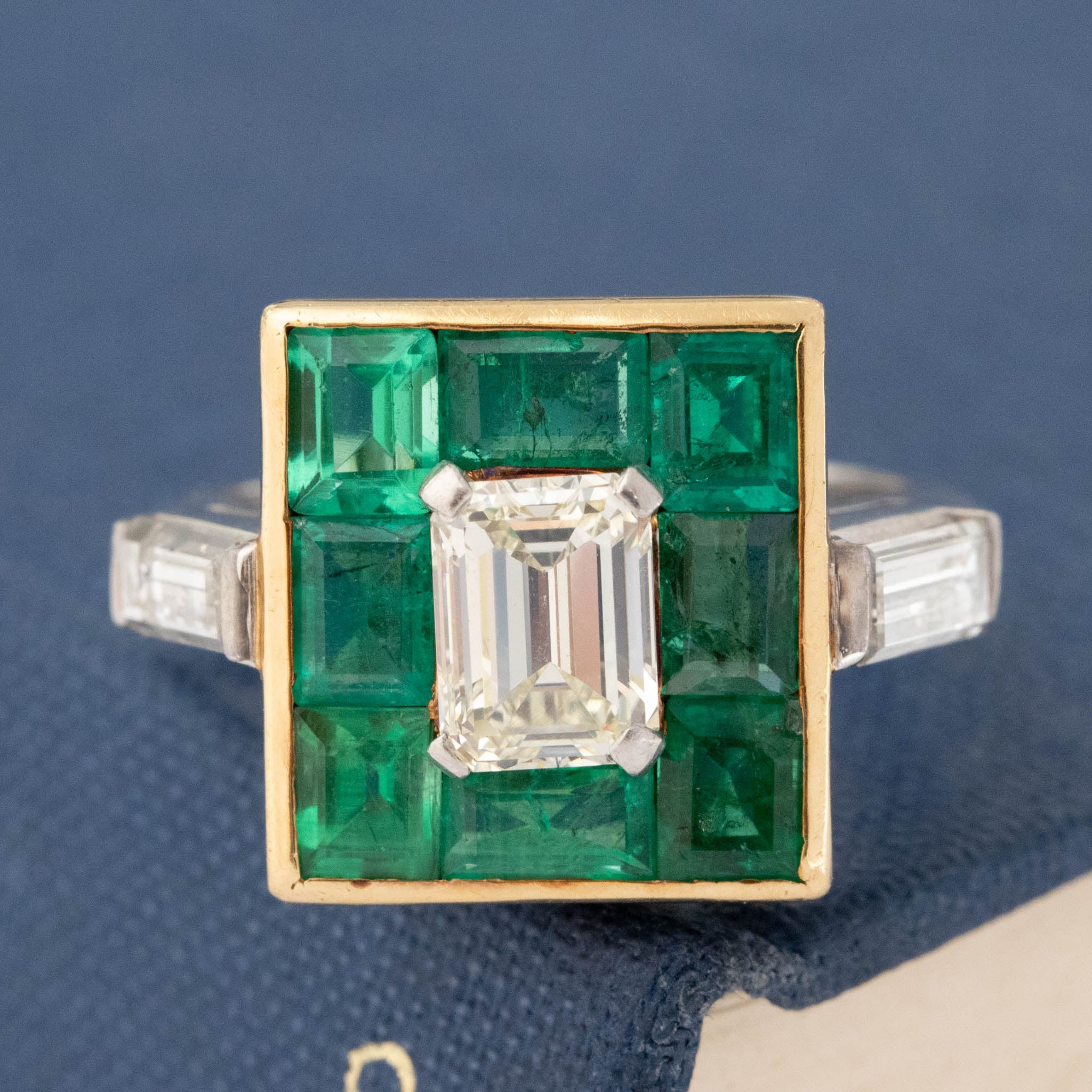 4.38ctw Vintage Emerald Diamond & Emerald Target Ring