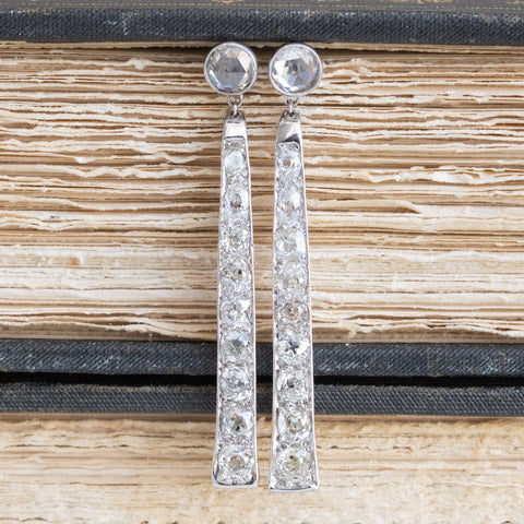 4.45ctw Art Deco old mine cut diamond bar pin conversion dangle earrings in platinum