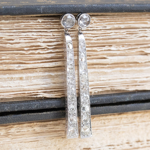 4.45ctw Art Deco old mine cut diamond bar pin conversion dangle earrings in platinum – alternate view 5