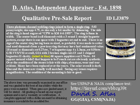 4.47ctw Vintage Diamond & Sapphire Triple Row Band