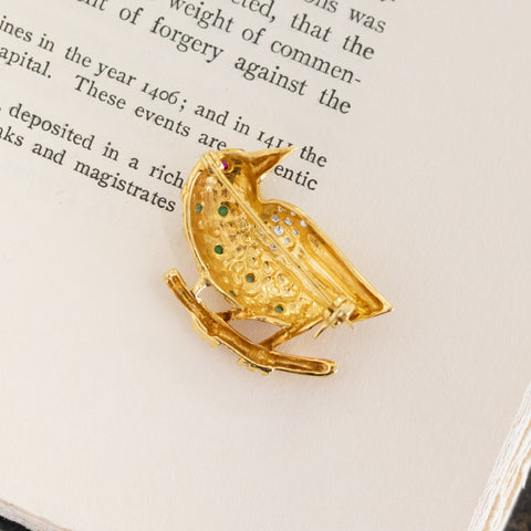 .44ctw Diamond Emerald & Ruby Bird Brooch