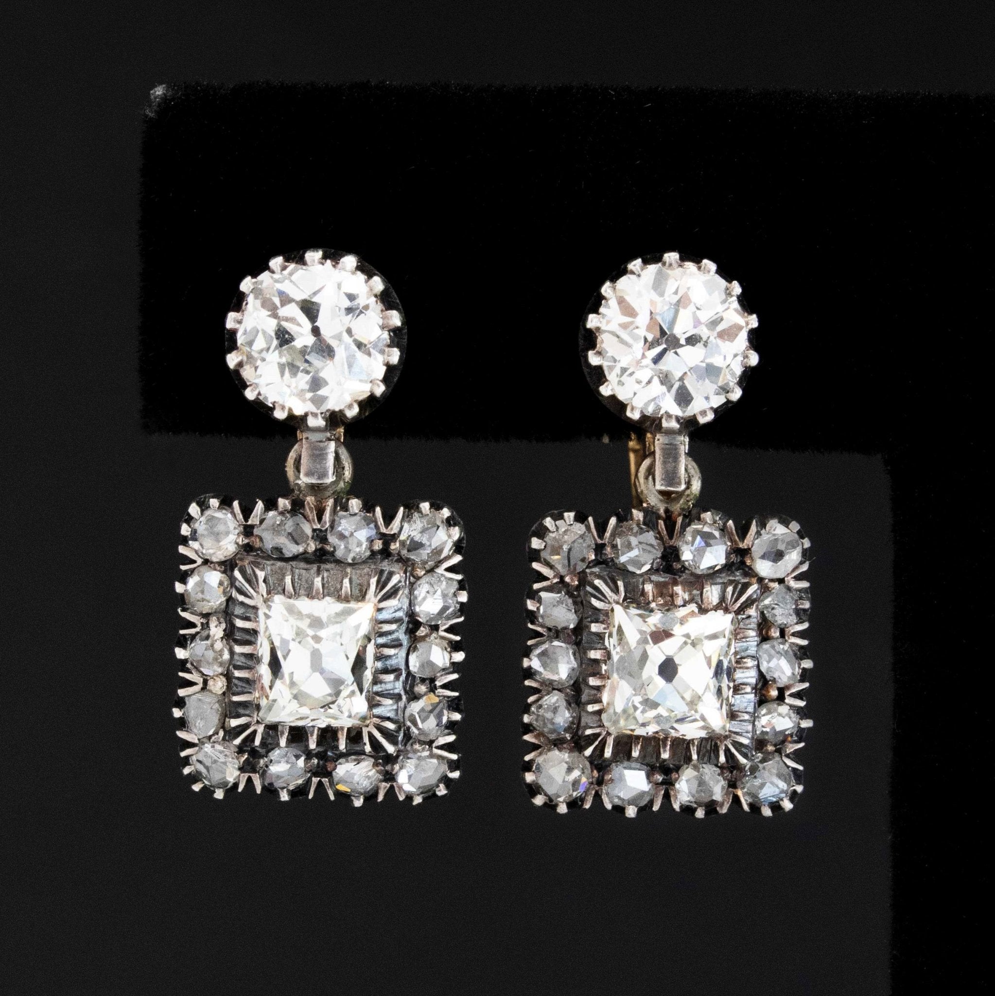 4.44ctw Antique OEC & Peruzzi Diamond Cluster Drop Earrings, Portuguese