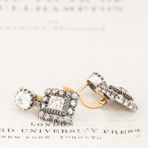 4.44ctw Antique OEC & Peruzzi Diamond Cluster Drop Earrings, Portuguese