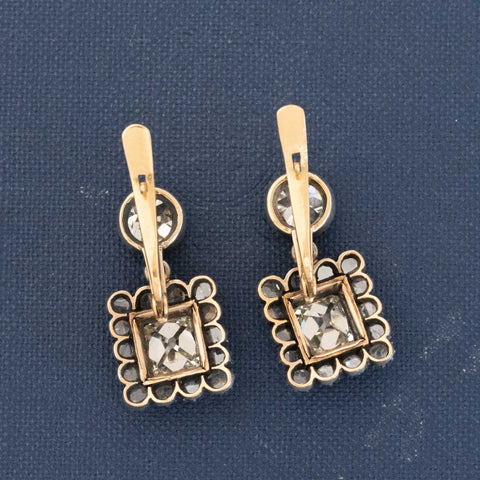4.44ctw Antique OEC & Peruzzi Diamond Cluster Drop Earrings, Portuguese