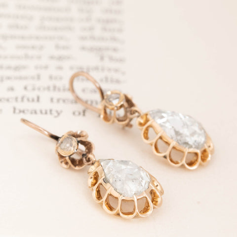 4.54ctw (est) Antique Pear Rose Cut Diamond Drop Earrings