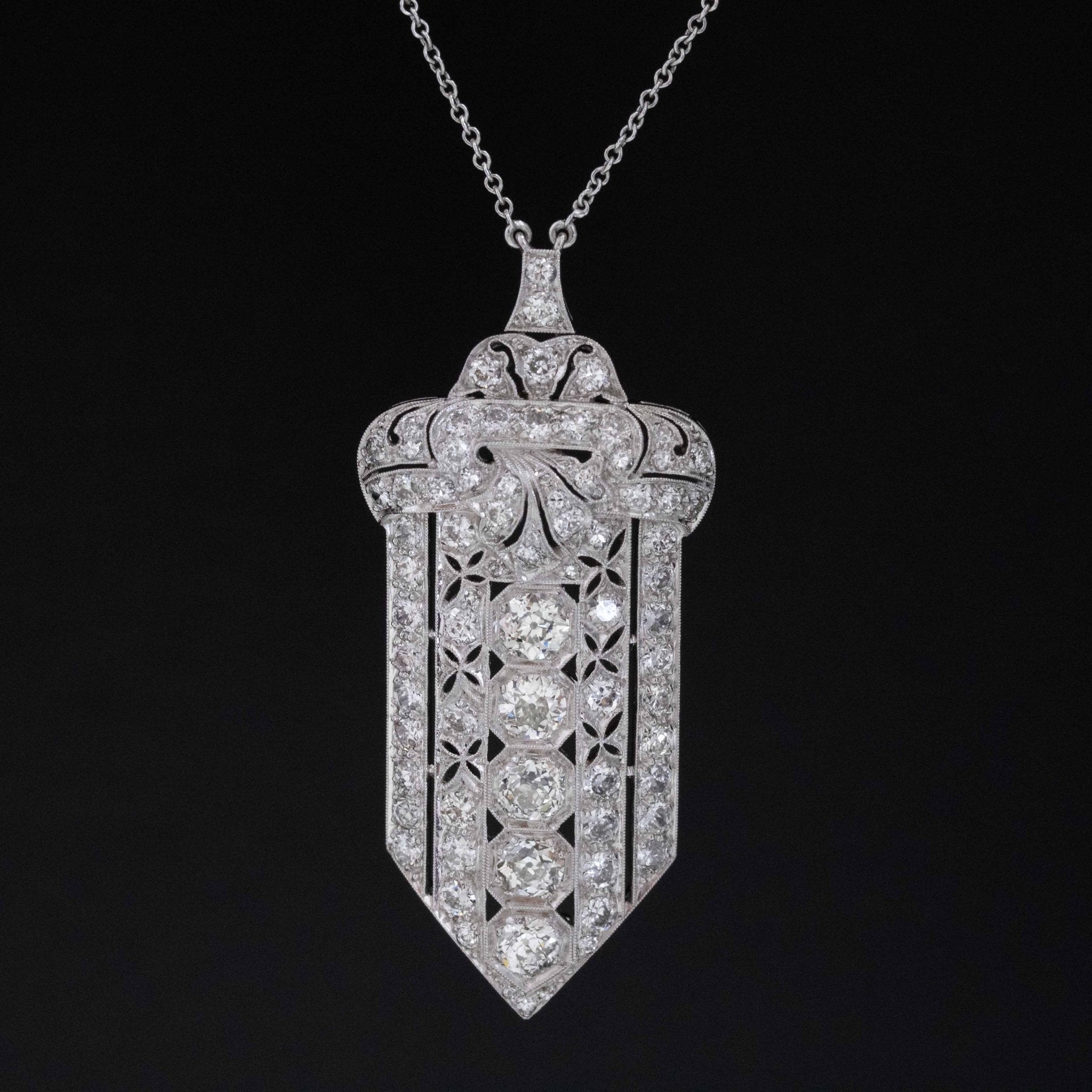 4.55ctw Art Deco Ribbon Drop Pendant/Brooch