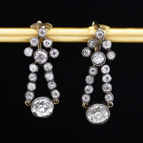 4.55ctw Victorian Old Mine Cut Diamond Drop Earrings