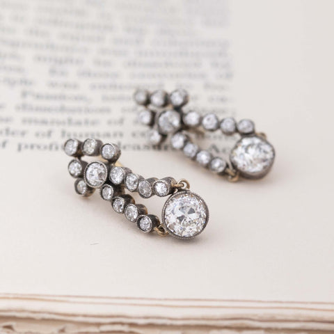 4.55ctw Victorian Old Mine Cut Diamond Drop Earrings
