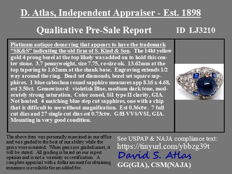 4.59ctw Edwardian Sapphire Cabochon and Diamond Ring