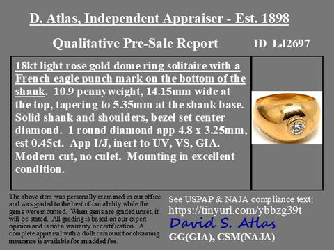 .45ct Round Brilliant Cut Diamond Dome Ring French