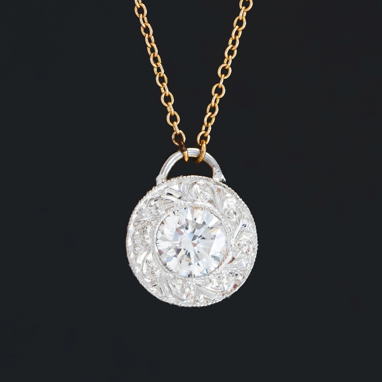 .45ct Vintage Round Brilliant Cut Diamond Engraved Pendant