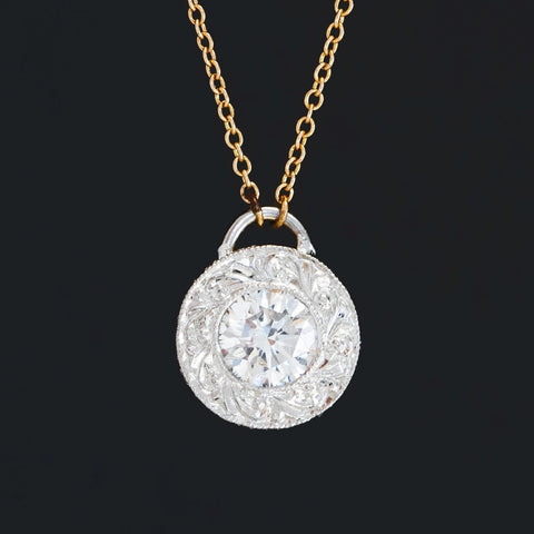 .45ct Vintage Round Brilliant Cut Diamond Engraved Pendant
