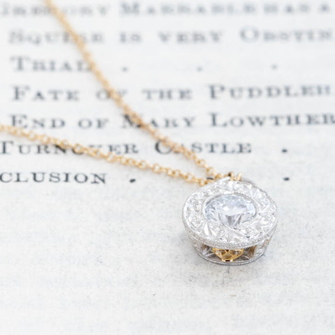 .45ct Vintage Round Brilliant Cut Diamond Engraved Pendant