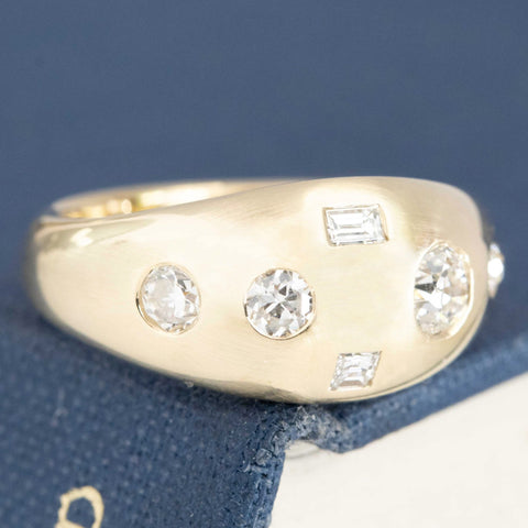 Antique lovers’ .45ctw Mixed Cut Diamond Bombe Ring in yellow gold, featuring rare Earth-mined Antique Diamonds.