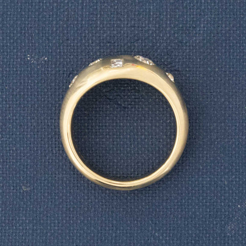 Side view of .45ctw Mixed Cut Diamond Bombe Ring, natural Earth-mined Antique Diamonds in yellow gold.