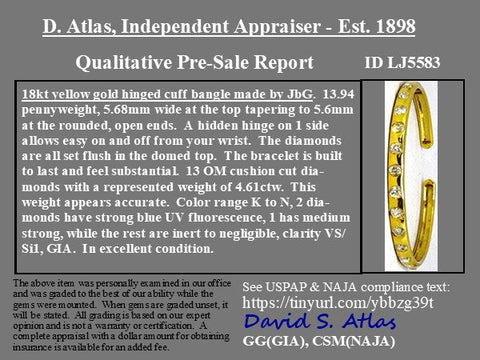 4.61ctw Old Mine Cut Hinged Cuff Bracelet