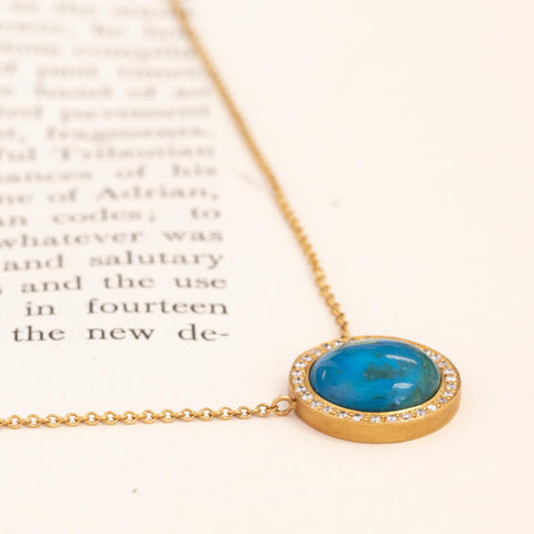 4.64ctw Azurite Diamond Halo Pendant
