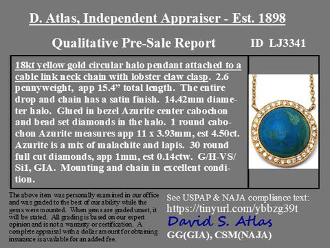 4.64ctw Azurite Diamond Halo Pendant