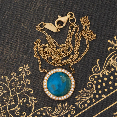 4.64ctw Azurite Diamond Halo Pendant