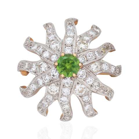 4.65ctw Antique Diamond & Demantoid Garnet Brooch/Pendant