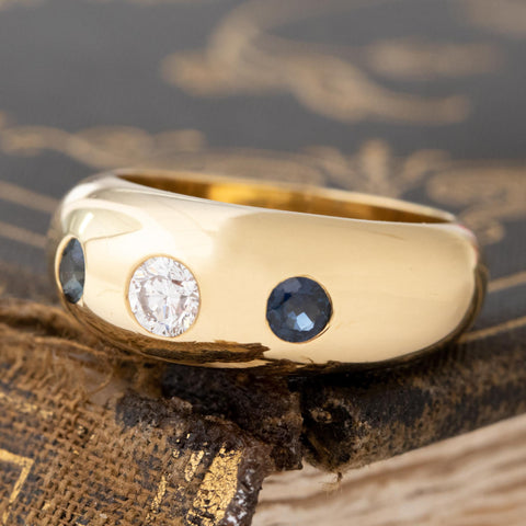 .46ctw Vintage Diamond & Sapphire Trilogy Dome Band by Cartier