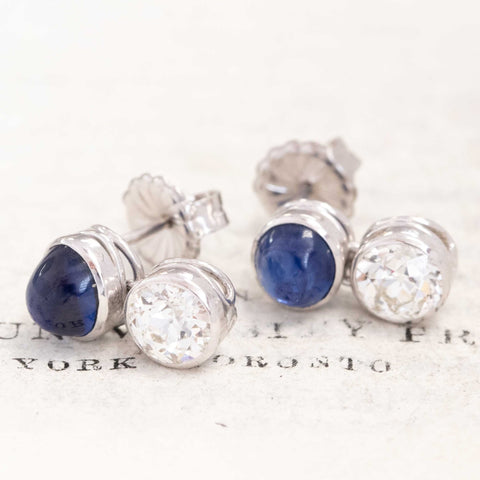 4.72ctw Diamond & Sapphire Drop Bezel Earrings