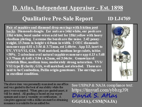 4.72ctw Diamond & Sapphire Drop Bezel Earrings