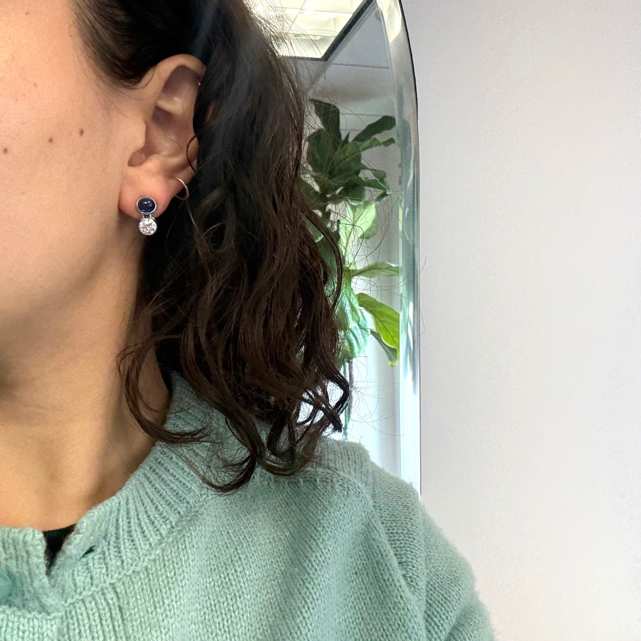 4.72ctw Diamond & Sapphire Drop Bezel Earrings