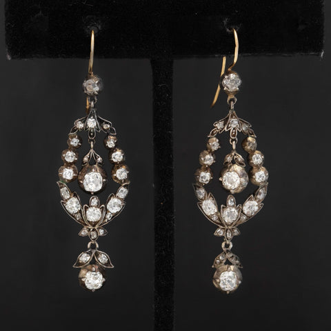 4.73ctw Victorian Old Mine Diamond Drop Earrings