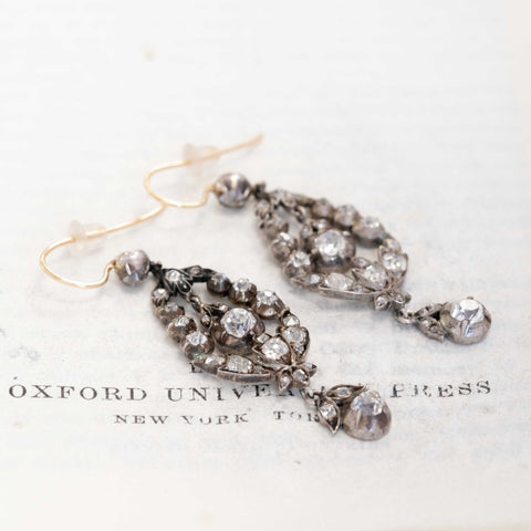 4.73ctw Victorian Old Mine Diamond Drop Earrings
