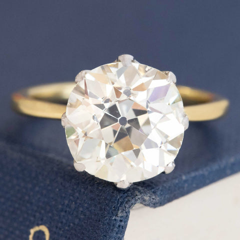 4.74ct Old Mine Cut Diamond solitaire ring in platinum and 18kt yellow gold, GIA certified.