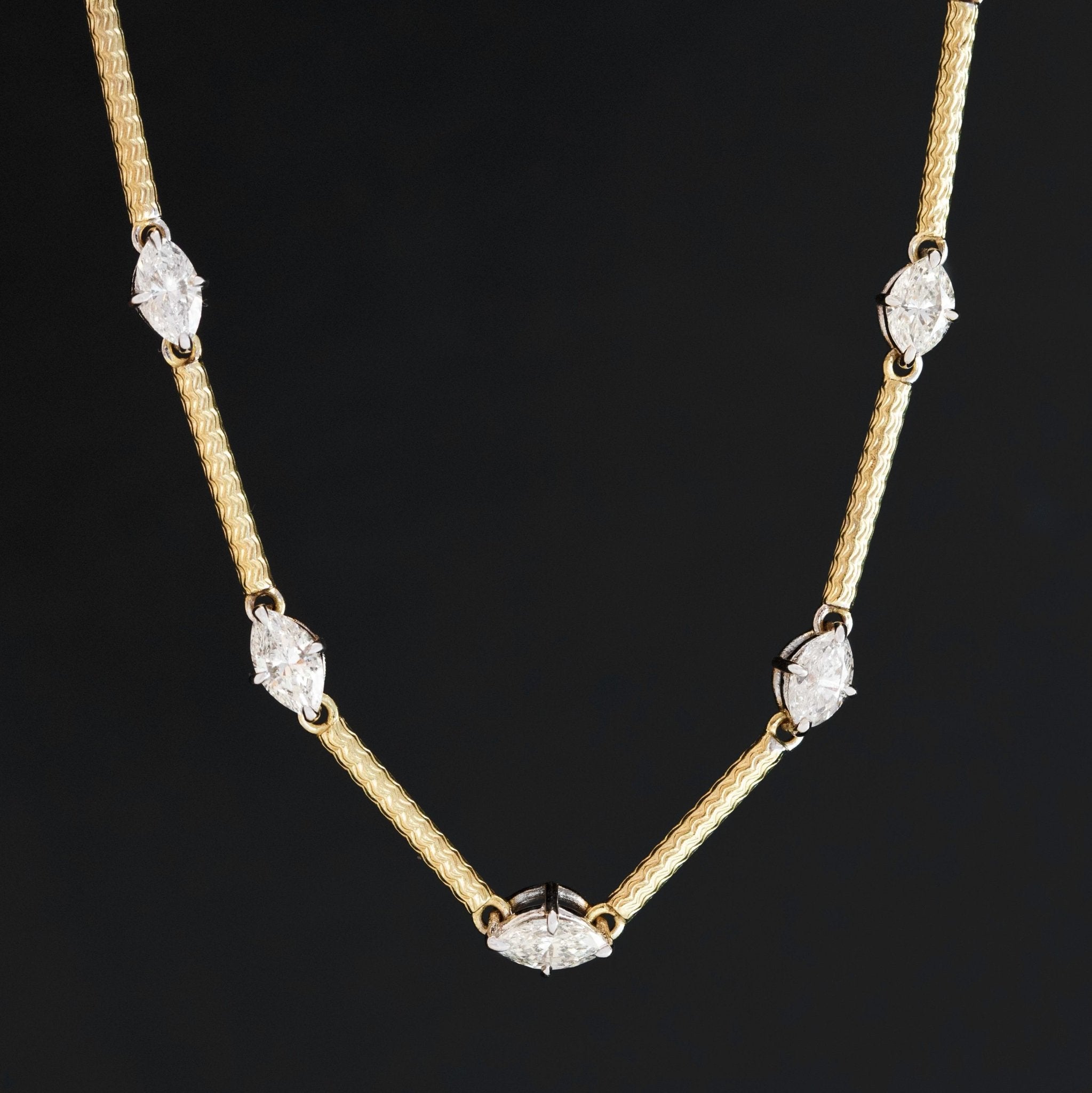 4.89 total carat marquise cut diamond bar link station necklace