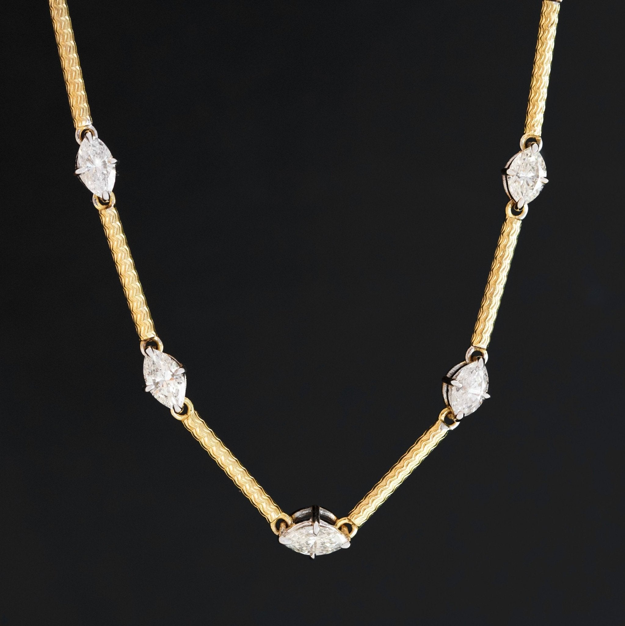 4.89ctw Vintage Marquise Cut Diamond Link Station Necklace