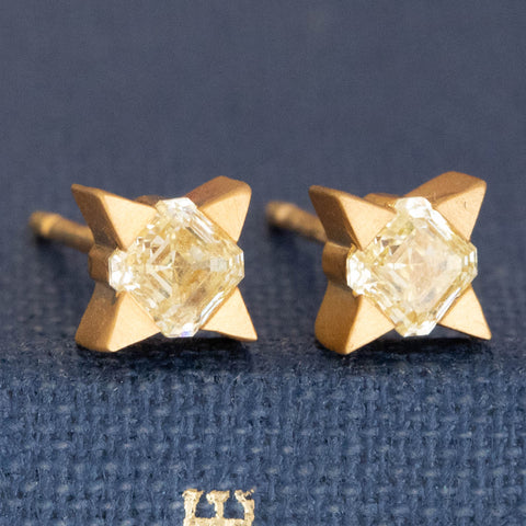 .48ctw Yellow Asscher Cut Diamond Star Stud Earrings