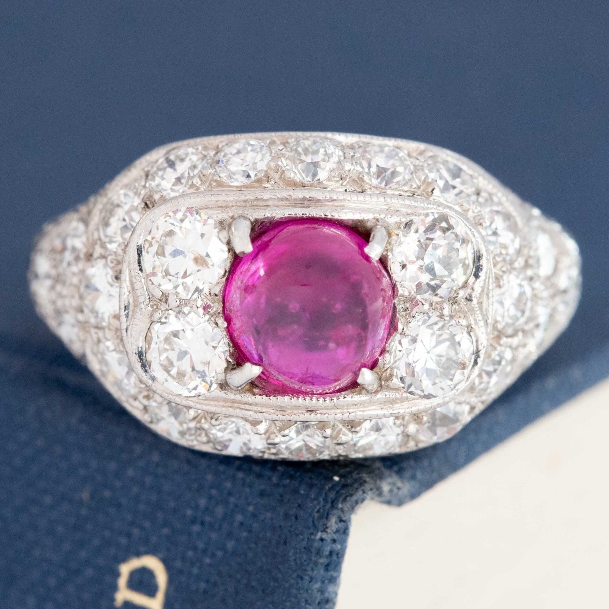4.95ctw Art Deco Old European Cut Diamond & Ruby Dome Ring