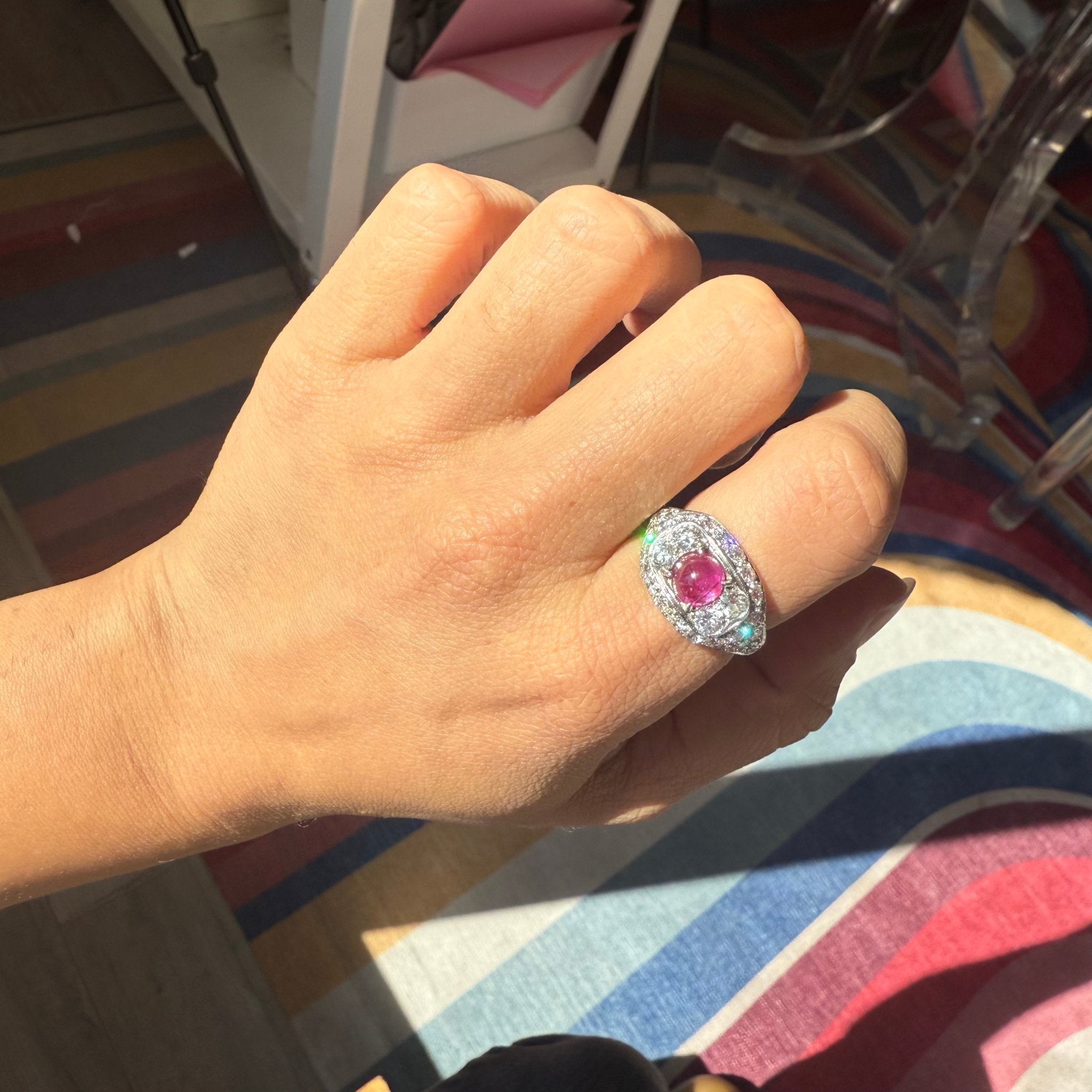 4.95ctw Art Deco Old European Cut Diamond & Ruby Dome Ring