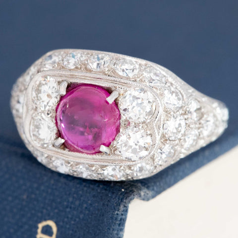 4.95ctw Art Deco Old European Cut Diamond & Ruby Dome Ring