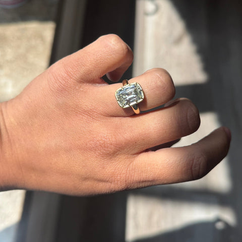 5.02ct GIA elongated cushion cut diamond collet solitaire ring in 18K yellow gold – alternate view 2