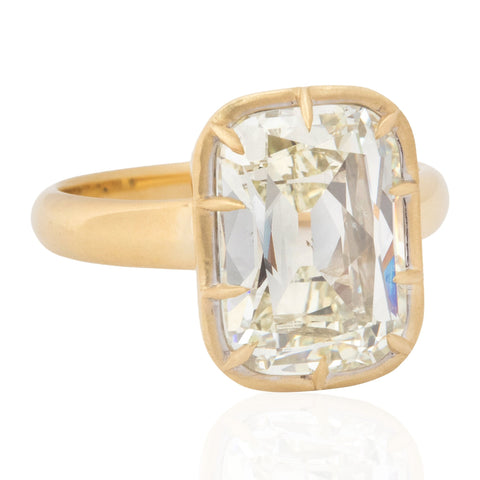 5.02ct GIA elongated cushion cut diamond collet solitaire ring in 18K yellow gold – alternate view 3