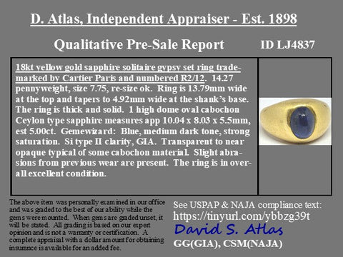 5.00ct Vintage Sapphire Cabochon Ring, by Cartier Paris